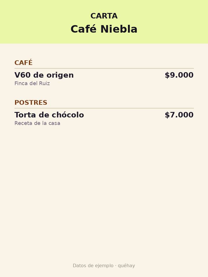 Carta de Café Niebla, foto 1