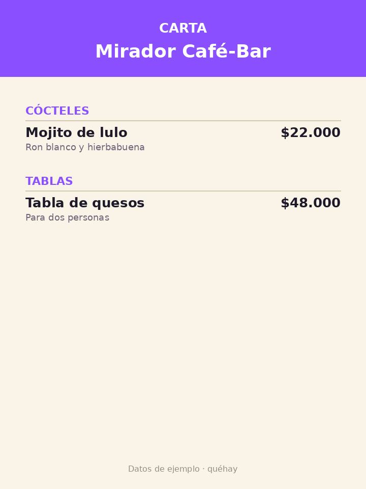 Carta de Mirador Café-Bar, foto 1