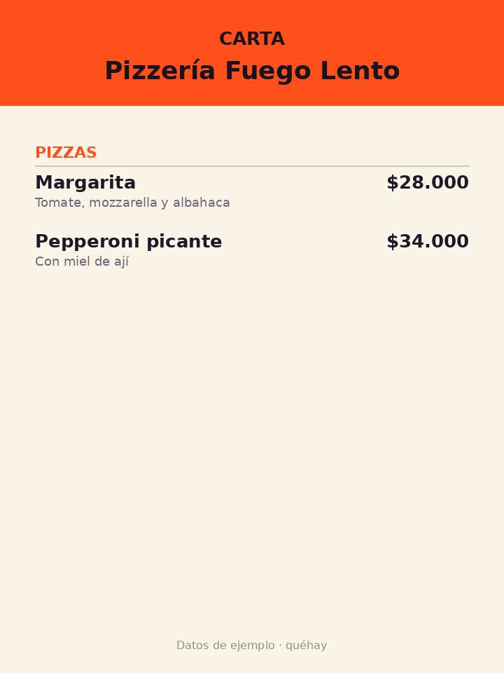 Carta de Pizzería Fuego Lento, foto 1