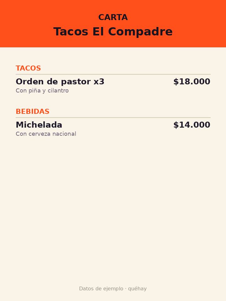 Carta de Tacos El Compadre, foto 1